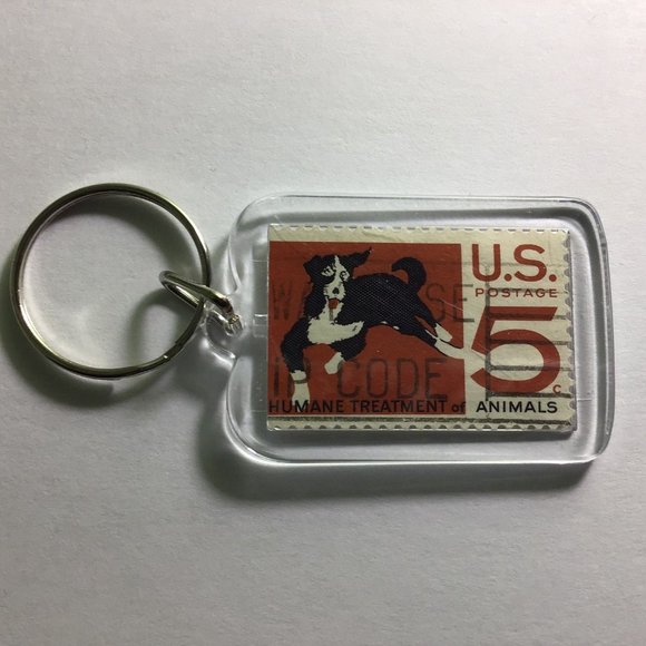 Humane Animals Keychain - Upcycled Recycled Postage Stamp Key Chain - Picture 2 of 9